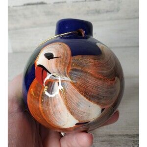 Mexican Folk Art Pottery Christmas Ornament Hand Painted Bird Flower Los Cabos